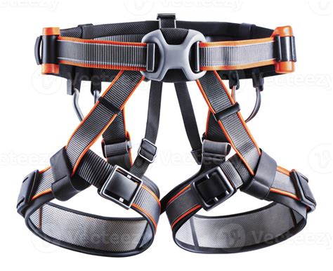 Gray And Orange Climbing Harness With Metal Buckle Cut Out Stock Png