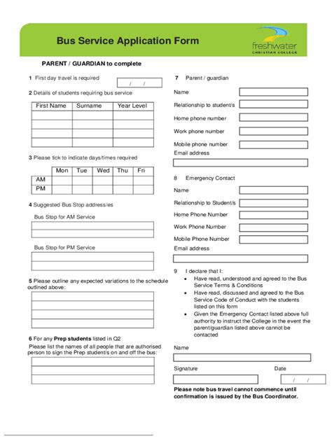 Fillable Online Bus Service Application Form Fax Email Print Pdffiller