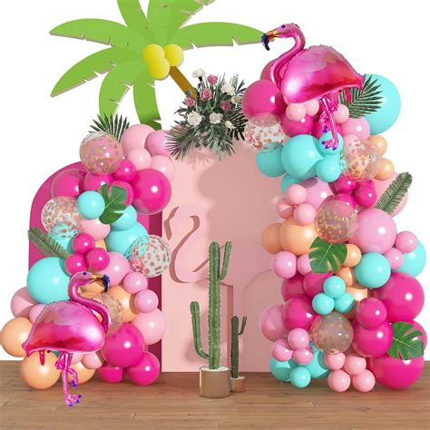 Kit De Guirnalda De Arco De Globos De Flamenco Tropical De 40 Pulgadas