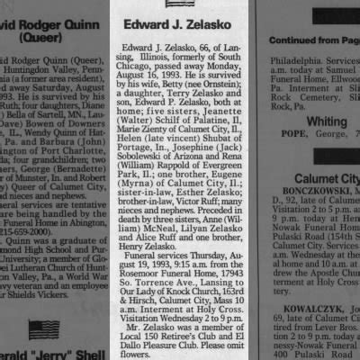 Obituary For Edward J Zelasko Aged Newspapers