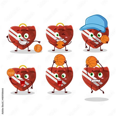 Talented Red Love Gift Box Cartoon Character As A Basketball Athlete