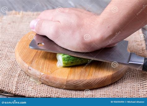 Crush The Cucumber With A Knife Stock Photo Image Of Harvest Kitchen