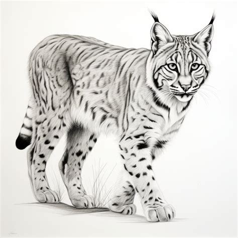 How To Draw A Bobcat With A Black Outline On A White Background Stock