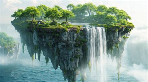 Waterfall Land Floating Premium Ai Generated Image