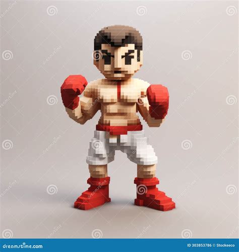 Pixel Boxer Photorealistic 3d 8 Bit Cartoon Character In Boxing Action Stock Illustration