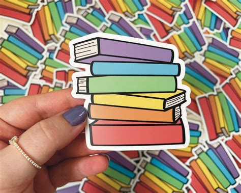 Rainbow Book Stack Sticker Pride Book Stack Water Proof | Etsy
