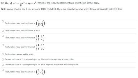 Solved 1 Let F X Y 1 Xy Y2 Which Of The Following