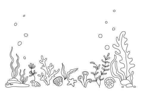 Underwater World With Coral Reef And Seaweed In Sea Or Ocean Under