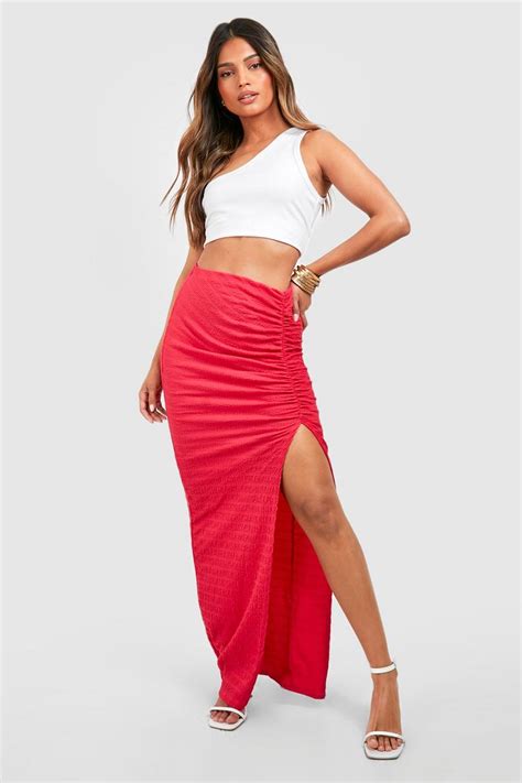 Crinkle High Thigh Split Maxi Skirt Boohoo