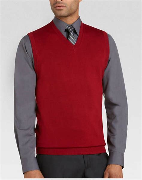 Pronto Uomo Red Merino Sweater Vest Mens Sweaters Mens Wearhouse