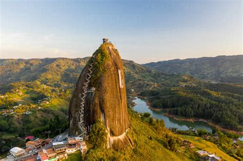 Aerial View Of Piedra Del Penol With Mountains In The Background