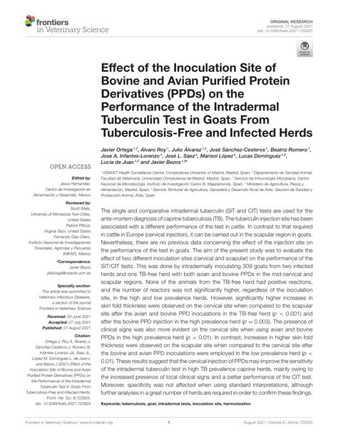 Pdf Effect Of The Inoculation Site Of Bovine And Avian Purified Protein Derivatives Ppds On