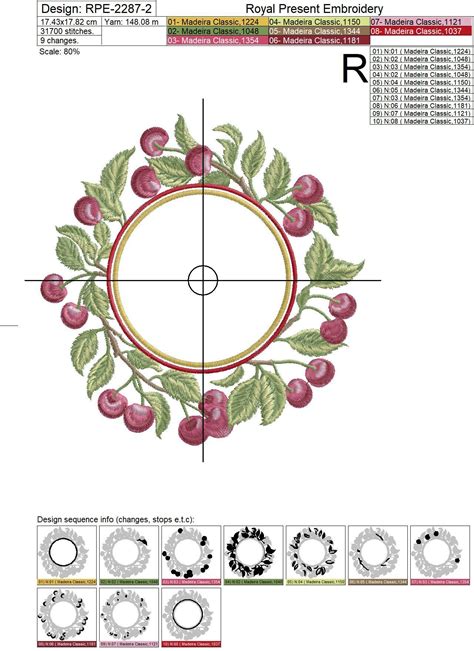 Cherry Wreath Machine Embroidery Design 3 Sizes Royal Present