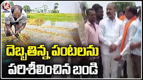 BJP Chief Bandi Sanjay Visits Karimnagar Inspects Damaged Crops In