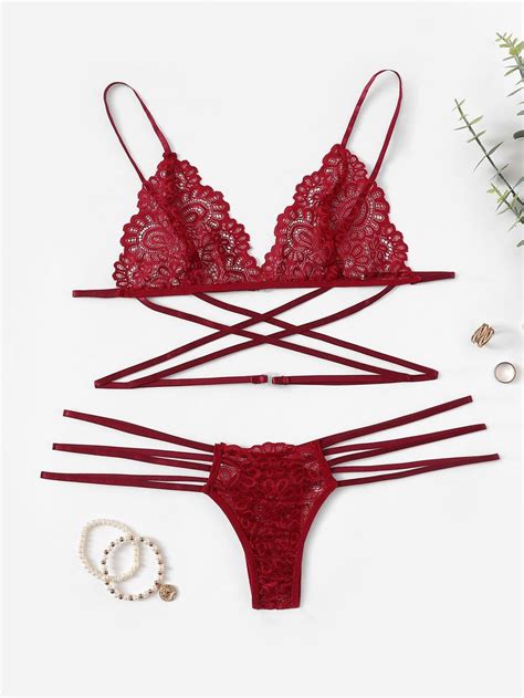 Conjunto Lingerie Em Renda Ananda Vermelho Preto Sensual Borgonha Criss