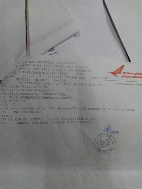 Air India — Airindia Cancellation Receipt And Refund Status