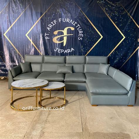 Set Sofa Letter L Meja Bulat Ruang Tamu Minimalis Toko Furniture