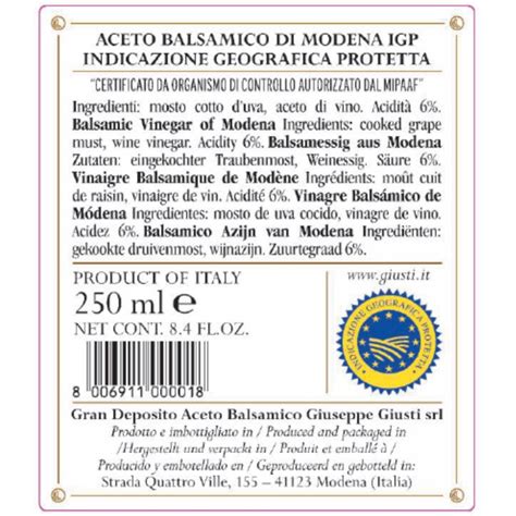 Aceto Balsamico Di Modena Igp Medaglie Oro Giusti Ml