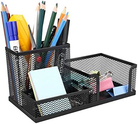 Vavsu Mesh Pen Holder Desktop Metal Pencil Compartment Case Organizer