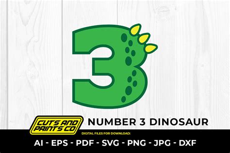 Number 3 Dinosaur 3rd Birthday Theme SVG Gráfico por Cuts and Prints Co