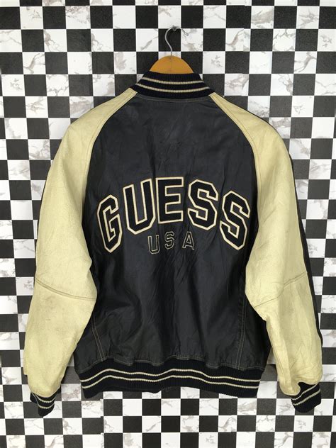 Guess Usa Leather Jacket Stadium Large Mens Vintage 1980s Guess