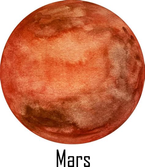 Watercolor Planet Mars Isolated On White Mars Illustration Woodcut