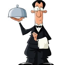 Funny Waiter In Black Uniform With Cartoon Vector Image