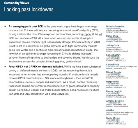 OpenSquareCapital On Twitter Goldman On China Reopening W Tight