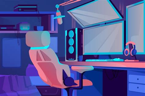 Free Vector | Cartoon gamer room illustration