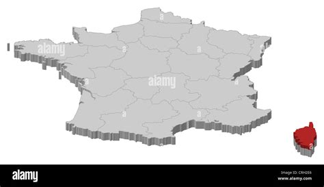 Mapa Político De Francia Con Las Diversas Regiones Donde Córcega Está