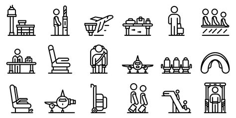 Airline Passengers Icons Set Outline Style Vector Art At Vecteezy