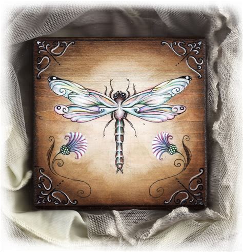 4 5x4 5 Handpainted Art Block On Wood Dragonfly Original Painting 38 00 Via Etsy