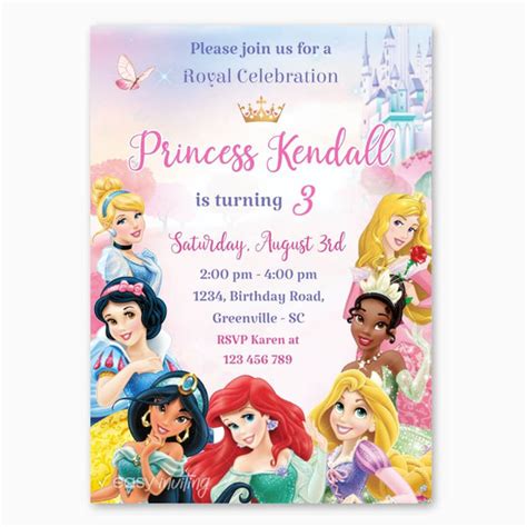 Disney Princesses Birthday Invitation Easy Inviting