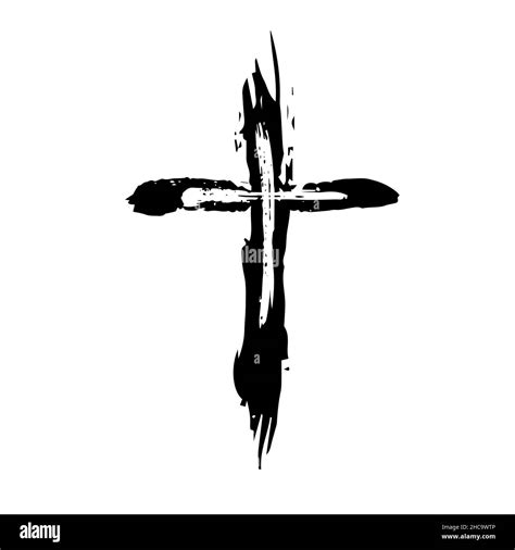 Hand Drawn Black Grunge Cross Icon Simple Christian Cross Sign Hand