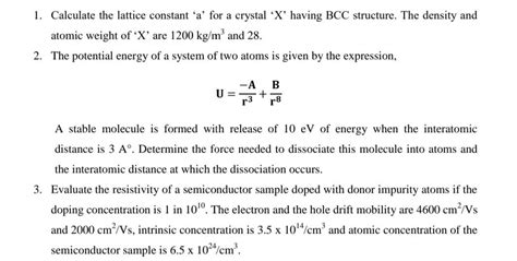 Solved Calculate The Lattice Constant A For A Crystal Chegg