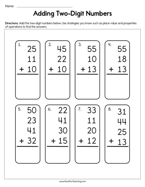 Adding Two Digit Numbers Multiple Addends Worksheet By Teach Simple