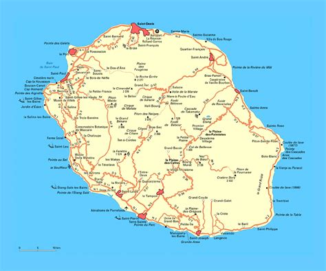 Detailed Road Map Of Reunion With Cities Reunion Africa Mapsland