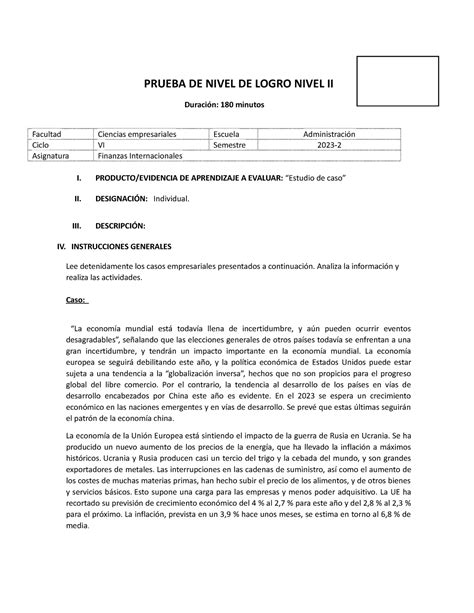 PNL II Nivel VI Ciclo Resumen Finanzas Internacionales PRUEBA DE