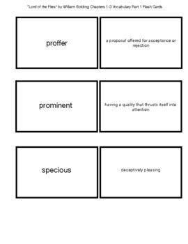 Lord Of The Flies By William Golding Chapters Vocabulary Part