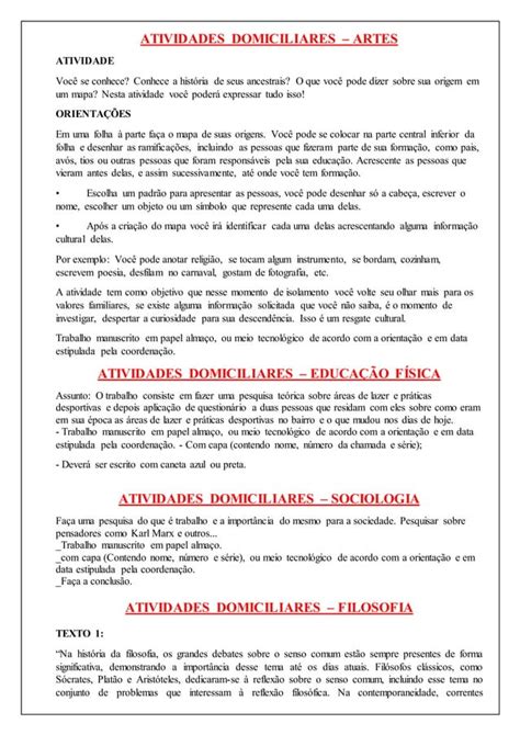 Atividades domiciliares 3º Ano Ensino Médio PDF