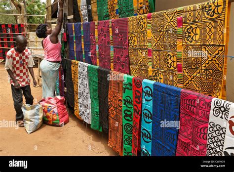 Display Of Adinkra Stamped Cloth Ntonso Ghana Stock Photo Royalty