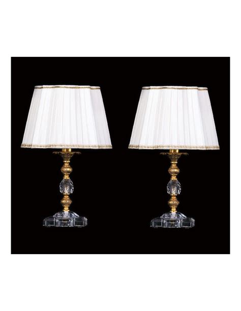 Lampade Da Comodino In Ottone Foglia Oro E Cristallo Con Paralume Tp