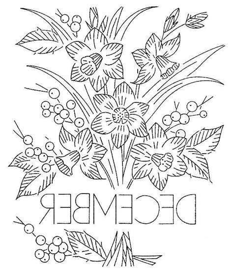 A Black And White Drawing Of Flowers With The Word December In It S Center