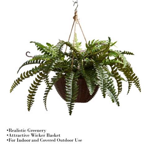 Pure Garden Faux Boston Fern Hanging Basket 21 Inches Lifelike Greenery