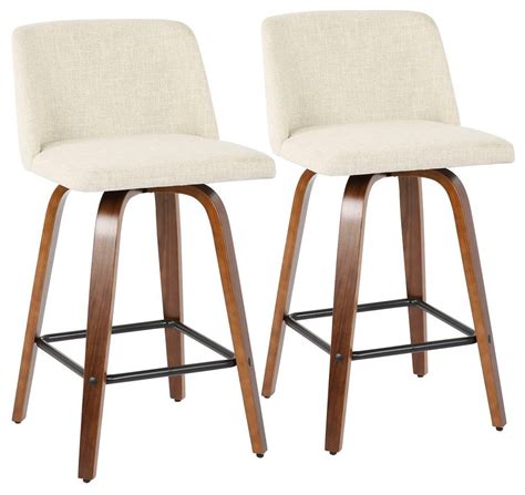 Lumisource Toriano Mid Century Modern Counter Stool Walnut Cream Set