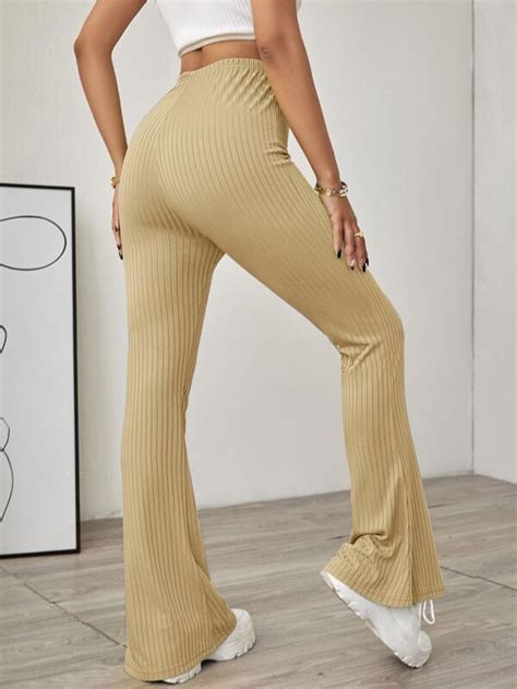 Shein Ezwear Solid Ribbed Flared Leg Pants Shein Usa