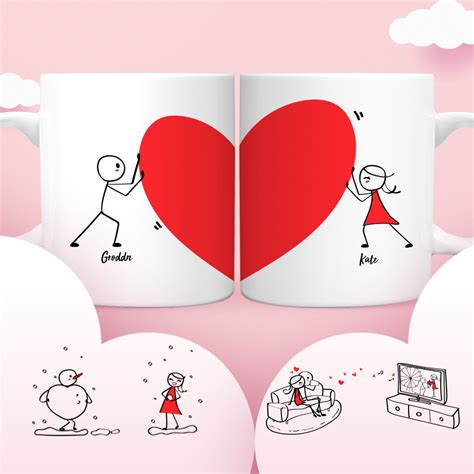 Saint Valentin Set Mugs Prénom Personnalisé Pour Couple Lamour