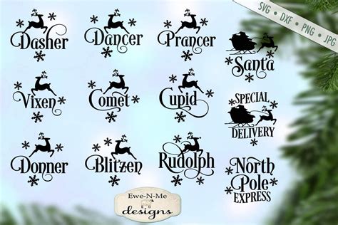 Reindeer Names Christmas Bundle North Pole Santa Svg