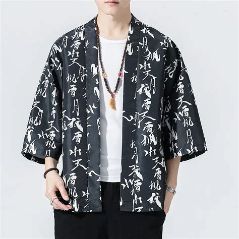 Tradicional impressão cardigan casal kimonos japonês kimono homens