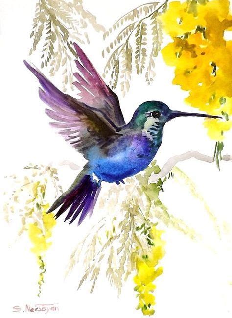 Hummingbird original watercolor painting 9 X 12 tropical Colibrí en